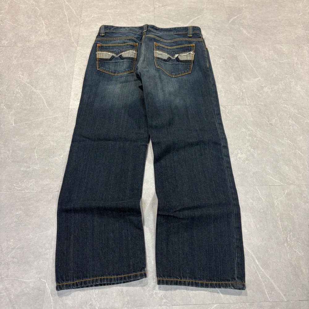 DKNY Jeans Mens 32x30 Dark Wash Wide Leg Relaxed Fit Distressed Pocket Denim